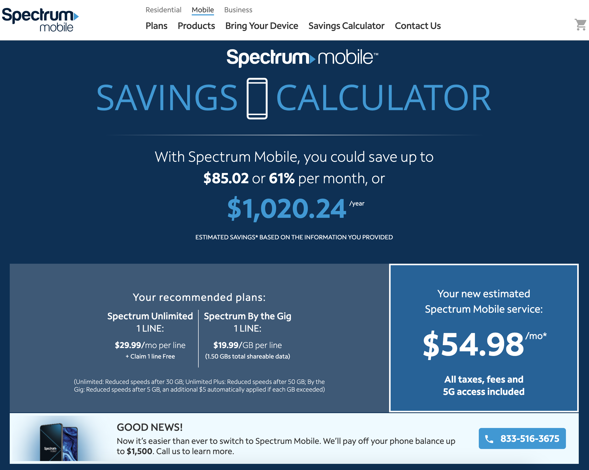 Mobile Savings Calculator